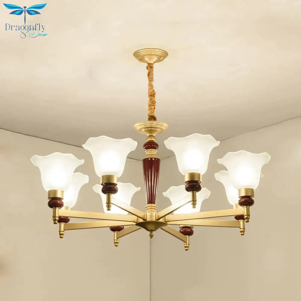 Frosted Glass Blossom Chandelier Light Rustic Style 3/6/8 Lights Living Room Suspension Pendant In
