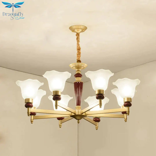 Frosted Glass Blossom Chandelier Light Rustic Style 3/6/8 Lights Living Room Suspension Pendant In