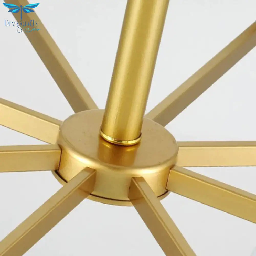 Frosted Glass Brass Pendant Lamp Tapered 8 Light Traditional Chandelier Fixture With Sunburst Design