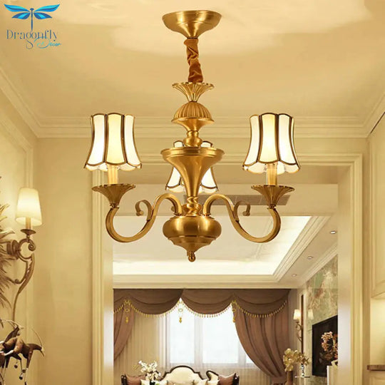 Frosted Glass Gold Pendant Chandelier Flared 3/6 Lights Colonialism Ceiling Hang Fixture For Bedroom