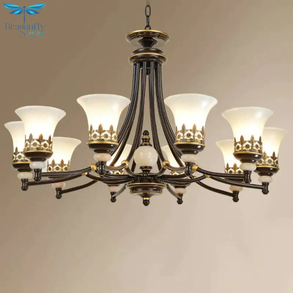 Frosted Glass Rustic Ceiling Chandelier In Brown For Dining Room