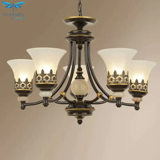 Frosted Glass Rustic Ceiling Chandelier In Brown For Dining Room