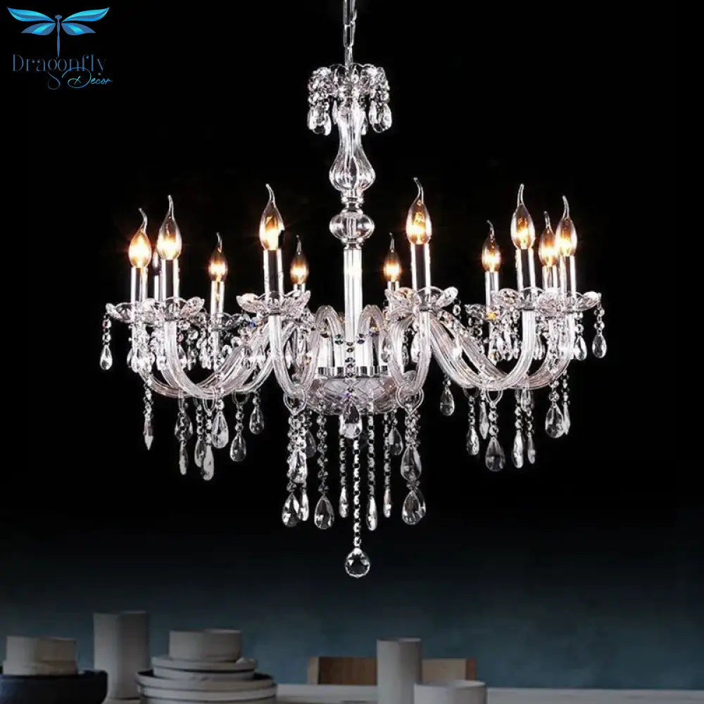 Glam Candle - Style Curving Arm Chandelier Crystal Strands In Chrome Finish