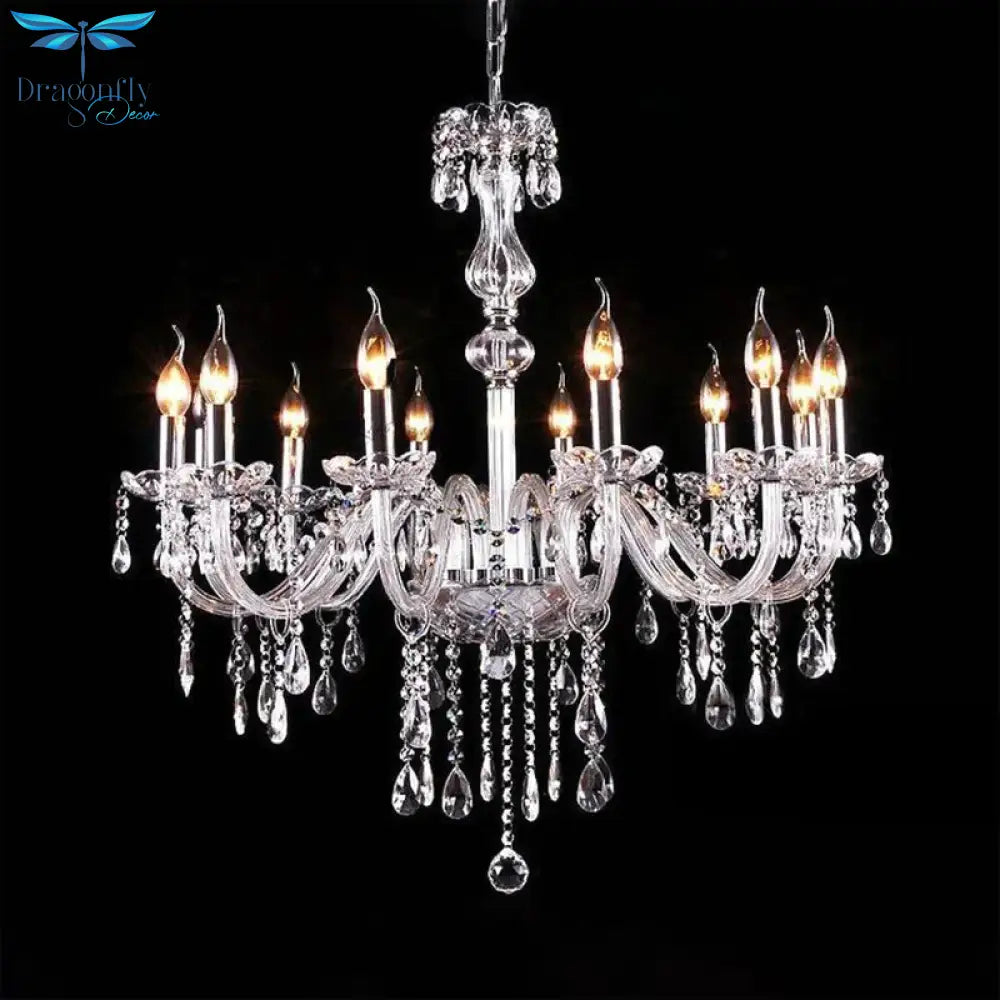 Glam Candle - Style Curving Arm Chandelier Crystal Strands In Chrome Finish