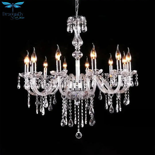 Glam Candle - Style Curving Arm Chandelier Crystal Strands In Chrome Finish