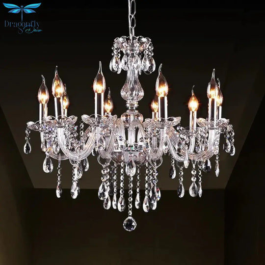 Glam Candle - Style Curving Arm Chandelier Crystal Strands In Chrome Finish