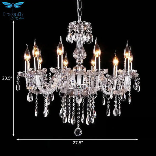 Glam Candle - Style Curving Arm Chandelier Crystal Strands In Chrome Finish
