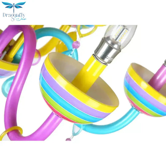 Glass Candle Pendant Light With Crystal Pretty Multi - Colored Chandelier For Kindergarten
