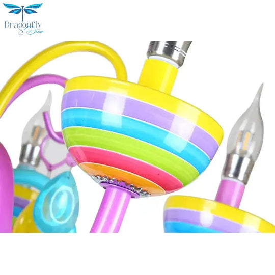 Glass Candle Pendant Light With Crystal Pretty Multi - Colored Chandelier For Kindergarten