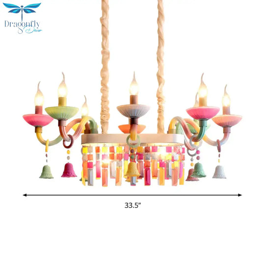 Glass Candle Suspension Light With Little Bell Kid Bedroom Kids Modern Colorful Chandelier