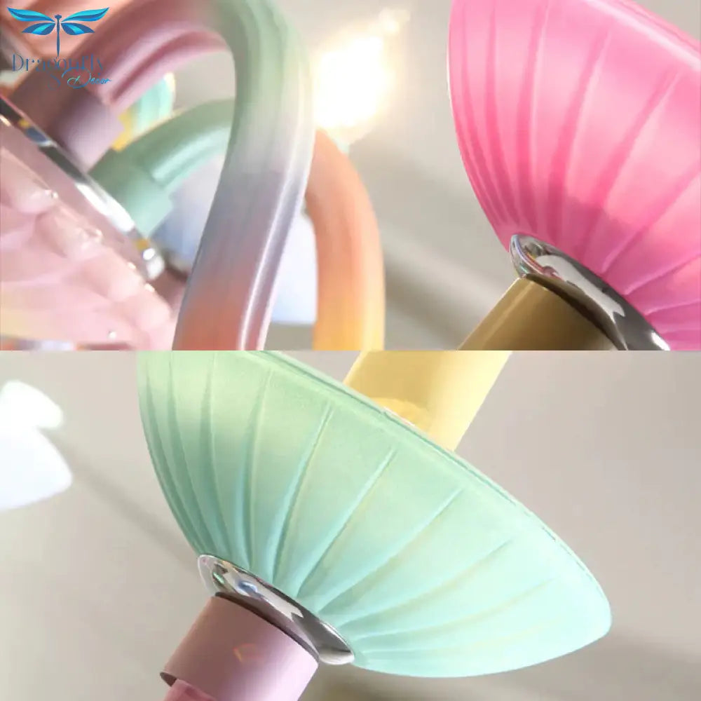 Glass Candle Suspension Light With Little Bell Kid Bedroom Kids Modern Colorful Chandelier
