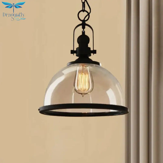 Glass Pot Shaped Suspension Lamp Industrial 1 - Light Bistro Bar Pendant Lighting In Black