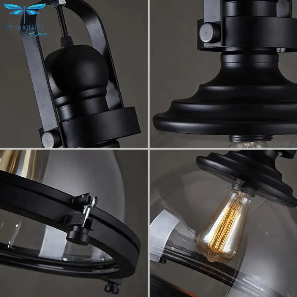 Glass Pot Shaped Suspension Lamp Industrial 1 - Light Bistro Bar Pendant Lighting In Black