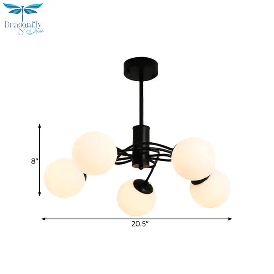Global Bedroom Chandelier Lighting Fixture Modern White Glass 5 - Bulb Black Pendant Light