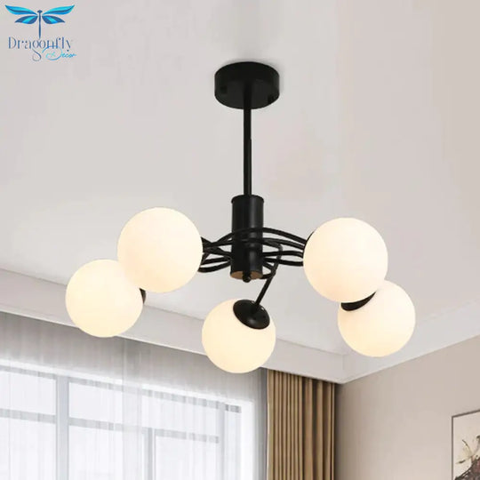 Global Bedroom Chandelier Lighting Fixture Modern White Glass 5 - Bulb Black Pendant Light
