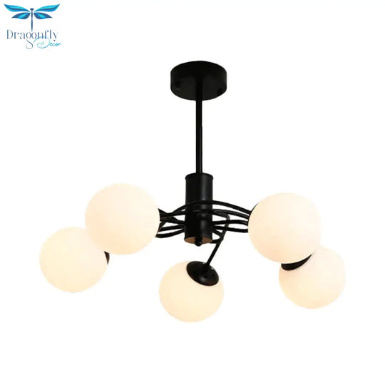 Global Bedroom Chandelier Lighting Fixture Modern White Glass 5 - Bulb Black Pendant Light