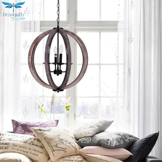 Global Chandelier Light Rustic Wood 4 Heads Brown Hanging Lamp Kit For Living Room