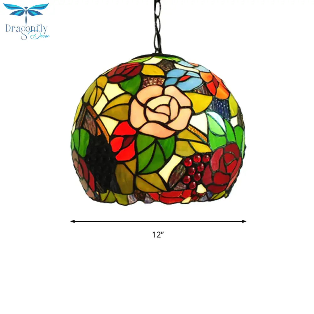 Global Pendant Light Tiffany - Style Stained Glass Antique Bronze 1 Head Ceiling Hanging