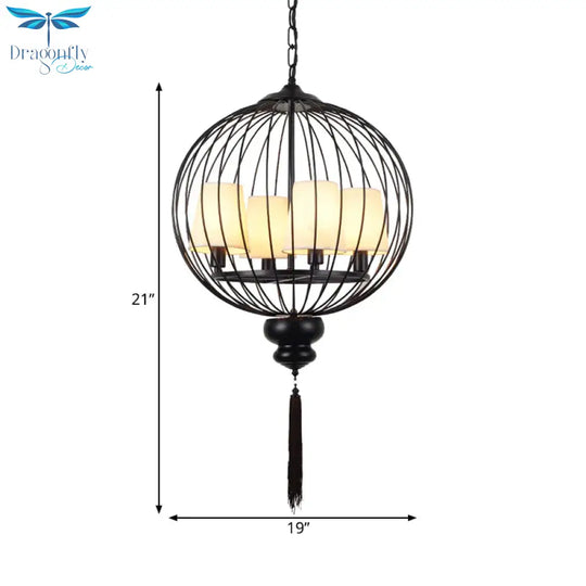 Globe Metal Traditional Stylish 4 Lights Corridor Hanging Lamp In Black