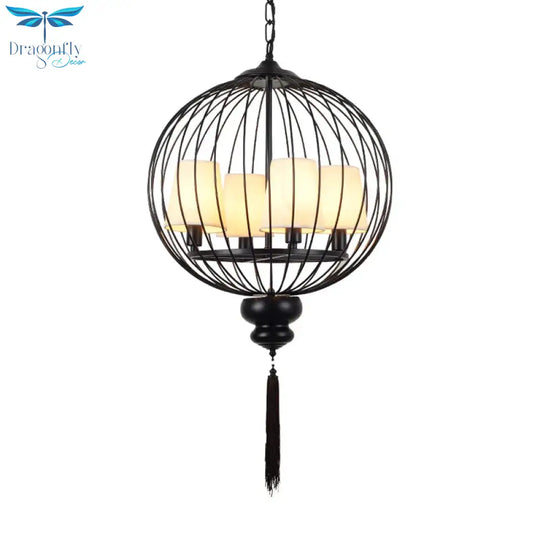 Globe Metal Traditional Stylish 4 Lights Corridor Hanging Lamp In Black