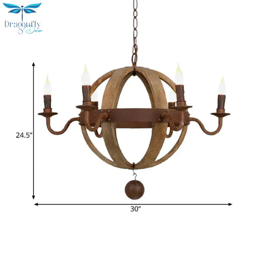 Globe Wooden Ceiling Light Traditional 6/8 - Bulb Dining Room Pendant Chandelier In Brown
