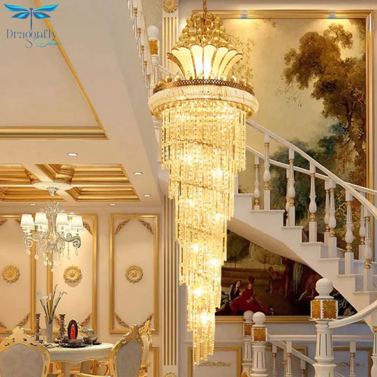 Gold 12 Heads Chandelier Lighting Modern Crystal Beaded Spiral Pendant Light