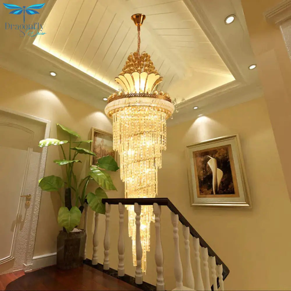 Gold 12 Heads Chandelier Lighting Modern Crystal Beaded Spiral Pendant Light