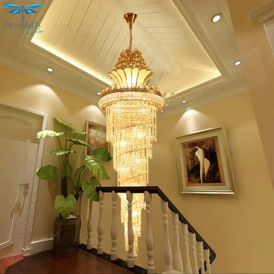 Gold 12 Heads Chandelier Lighting Modern Crystal Beaded Spiral Pendant Light