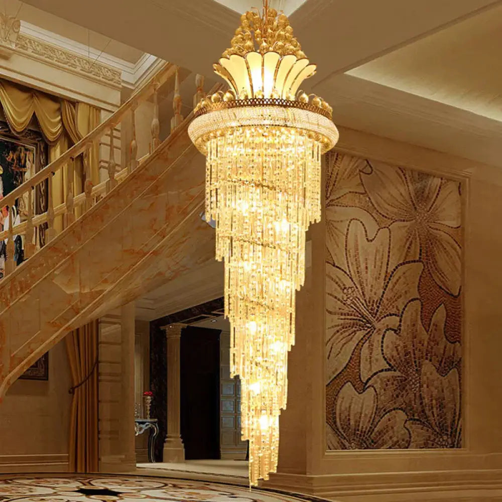 Gold 12 Heads Chandelier Lighting Modern Crystal Beaded Spiral Pendant Light