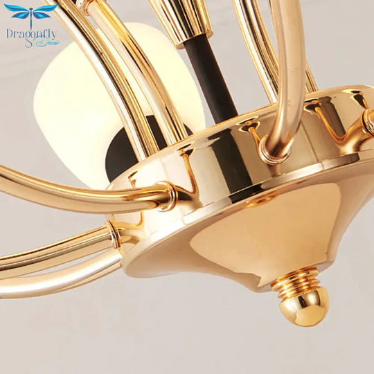 Gold 12 Lights Chandelier Light Fixture Traditional White Glass Oval Shade Pendant Lamp With
