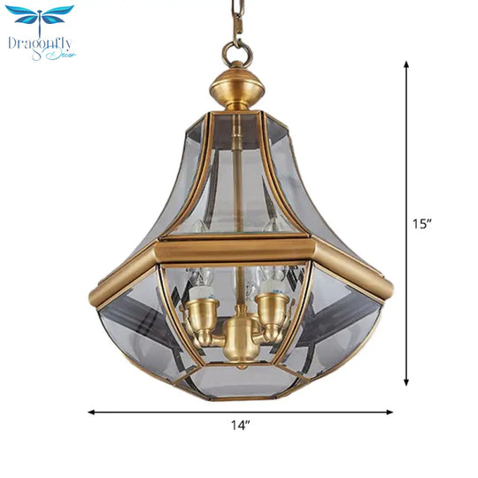 Gold 3 Heads Chandelier Lighting Colonialism Clear Glass Teardrop Pendant Ceiling Light For Foyer