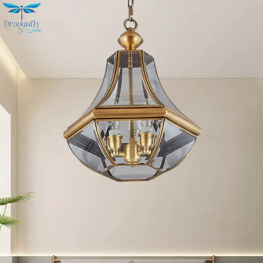 Gold 3 Heads Chandelier Lighting Colonialism Clear Glass Teardrop Pendant Ceiling Light For Foyer