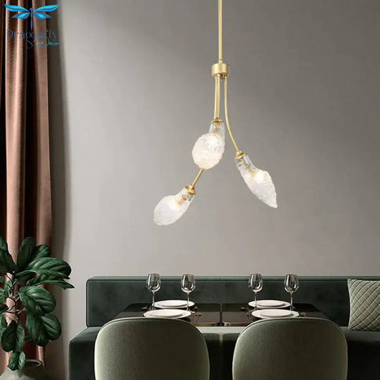 Gold 3 Heads Led Chandelier Lighting Traditionalism Clear Glass Curved Pendant Ceiling Light For
