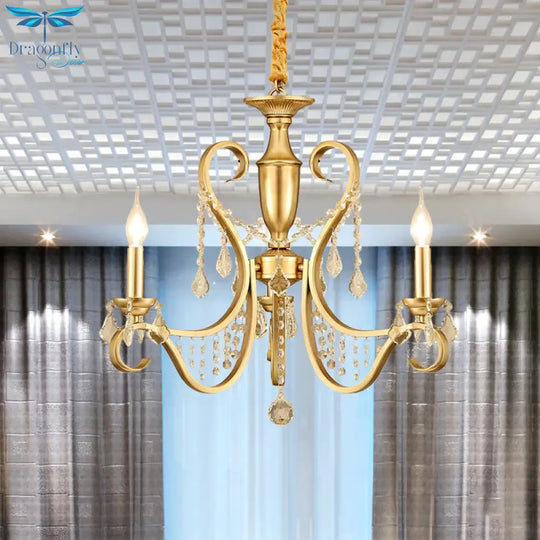 Gold 3 - Light Ceiling Chandelier Countryside Metal Candelabra Pendant Lighting With Crystal Accent
