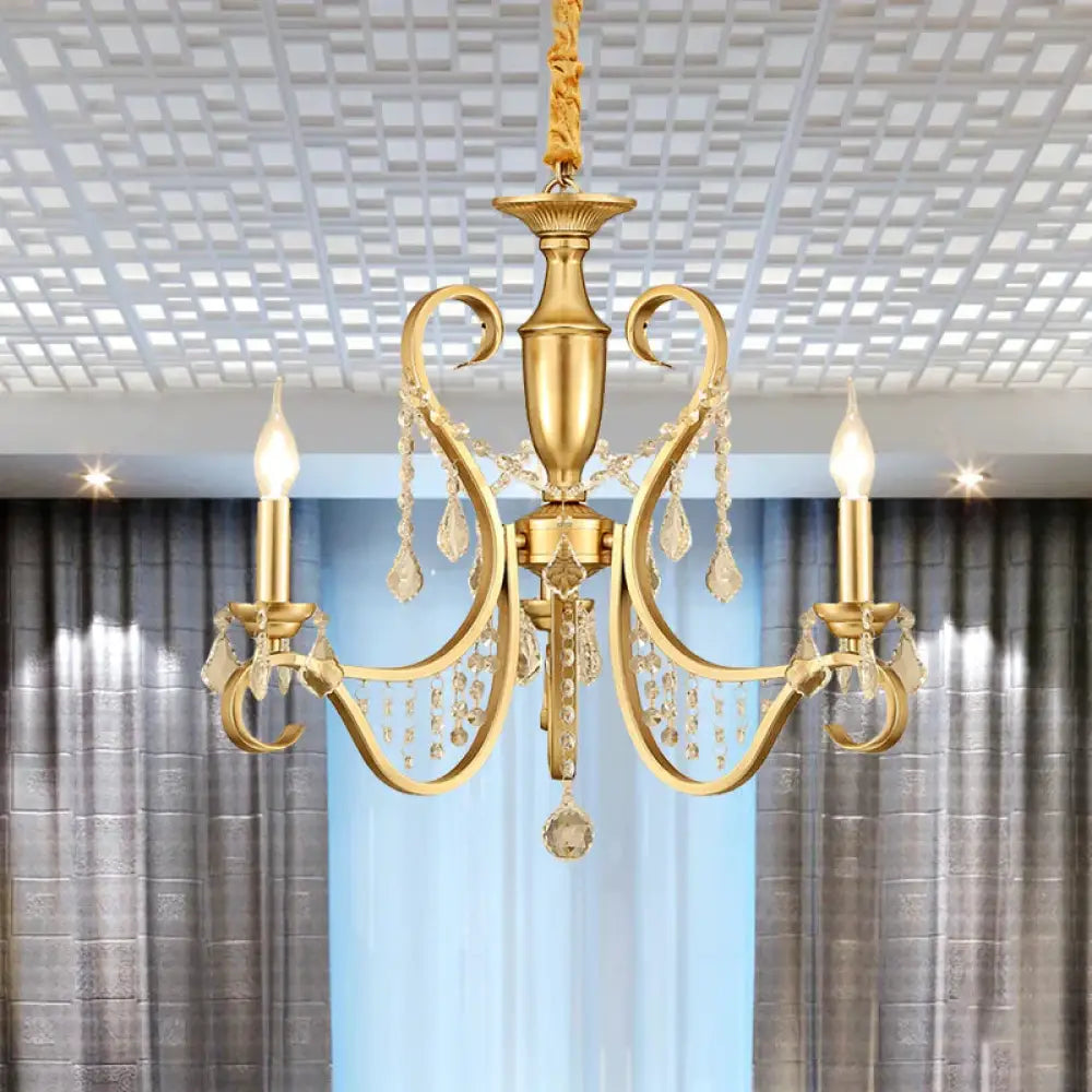 Gold 3 - Light Ceiling Chandelier Countryside Metal Candelabra Pendant Lighting With Crystal Accent