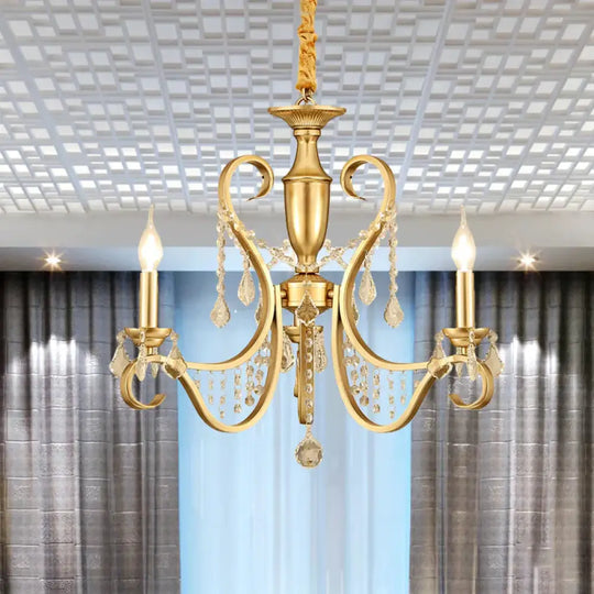 Gold 3 - Light Ceiling Chandelier Countryside Metal Candelabra Pendant Lighting With Crystal Accent
