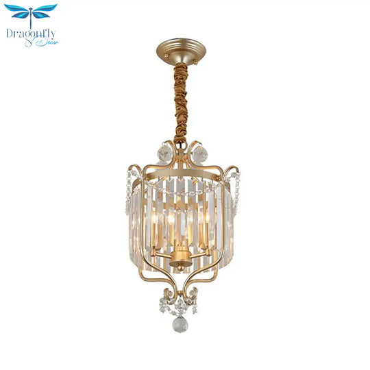 Gold 3 Lights Chandelier Lamp Simple Crystal Candle - Style Pendant Light Fixture For Living Room
