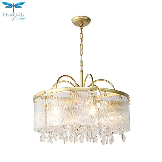 Gold 4/6/8 Lights Pendant Chandelier Simple Crystal Round Suspension Lighting Fixture In For Living