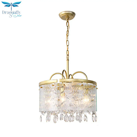 Gold 4/6/8 Lights Pendant Chandelier Simple Crystal Round Suspension Lighting Fixture In For Living