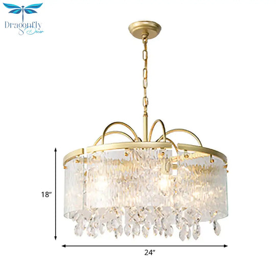 Gold 4/6/8 Lights Pendant Chandelier Simple Crystal Round Suspension Lighting Fixture In For Living