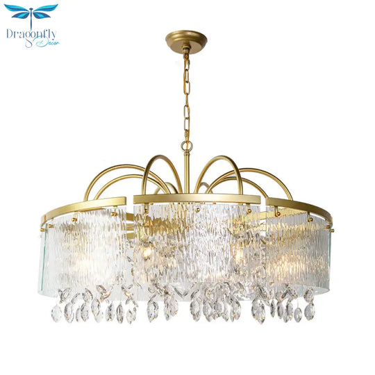 Gold 4/6/8 Lights Pendant Chandelier Simple Crystal Round Suspension Lighting Fixture In For Living