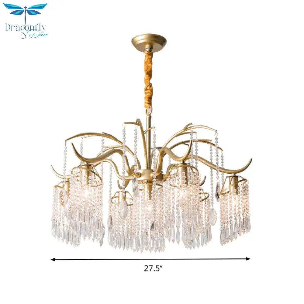 Gold 4/7/9 Lights Chandelier Lighting Fixture Simple Crystal Round Suspension Lamp For Living Room