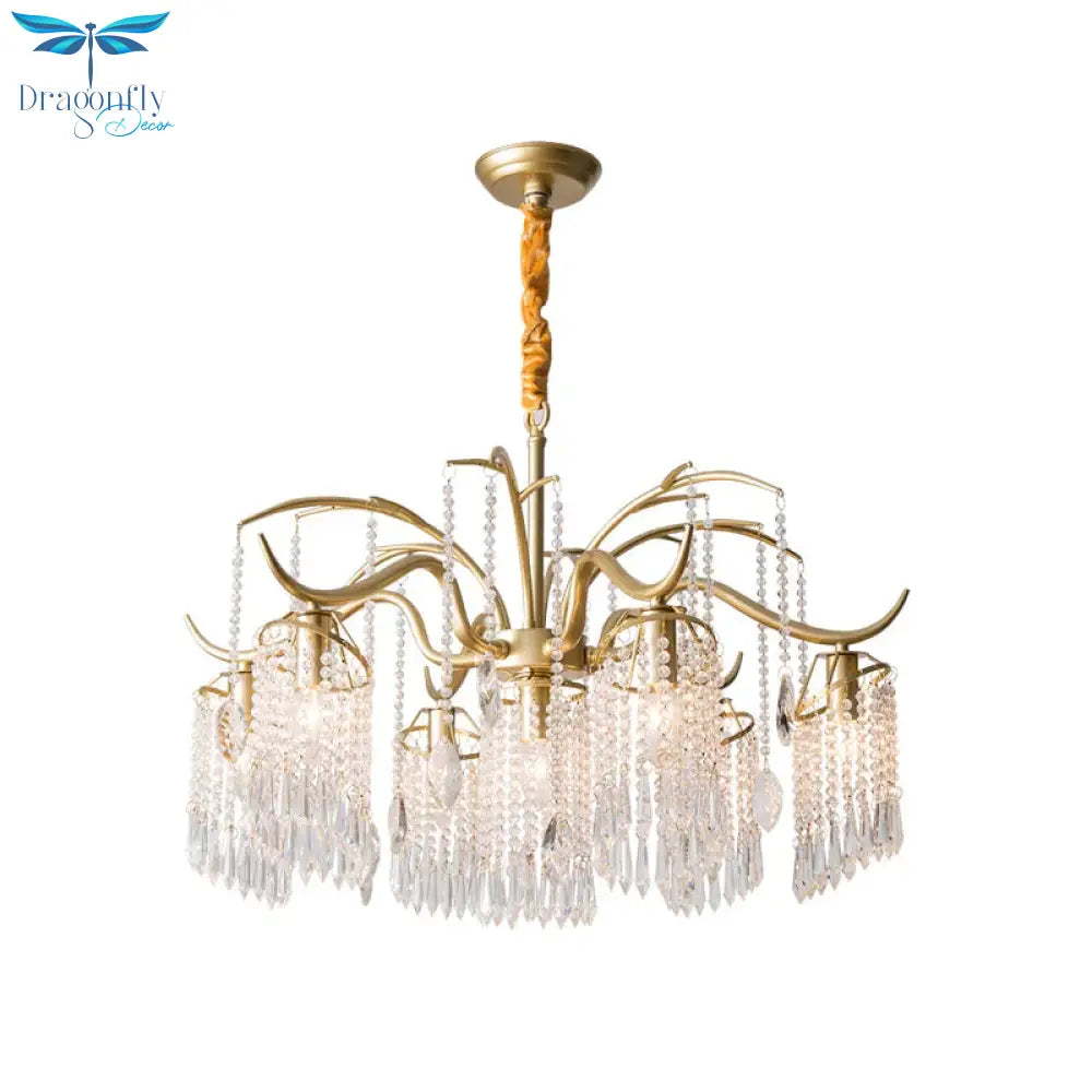 Gold 4/7/9 Lights Chandelier Lighting Fixture Simple Crystal Round Suspension Lamp For Living Room