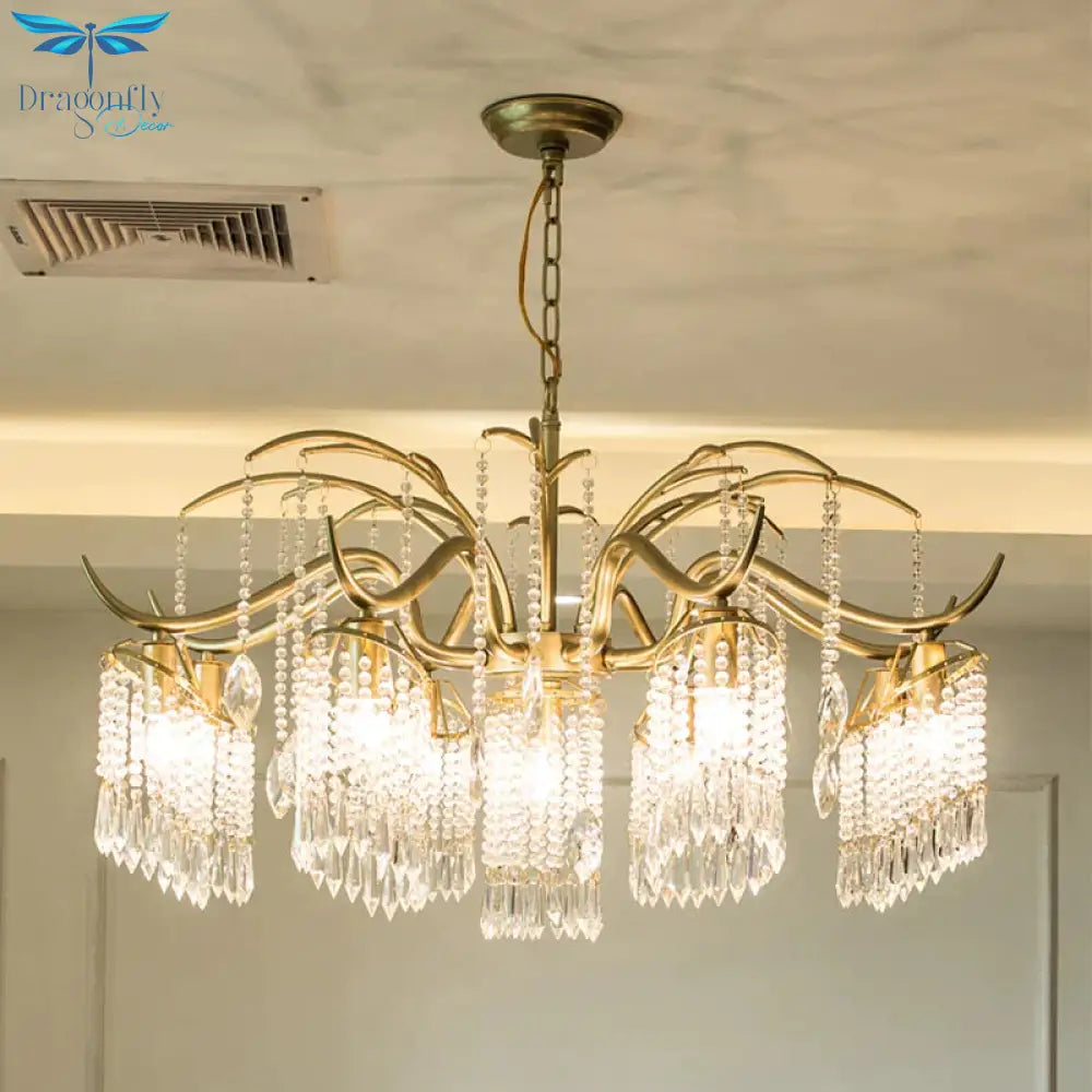 Gold 4/7/9 Lights Chandelier Lighting Fixture Simple Crystal Round Suspension Lamp For Living Room