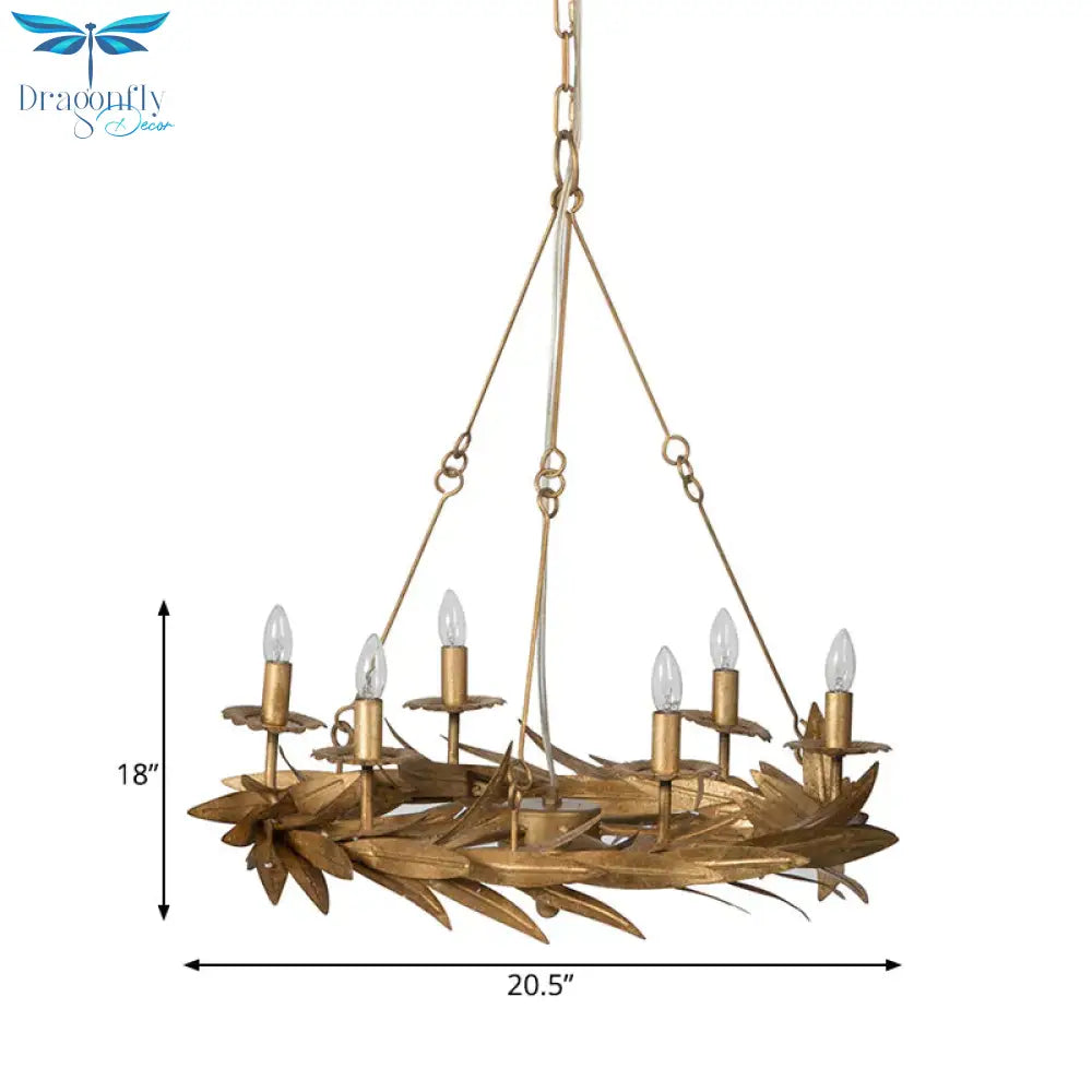 Gold 6 Lights Ceiling Pendant Light Vintage Metal Candle Chandelier Lamp With Garland Design