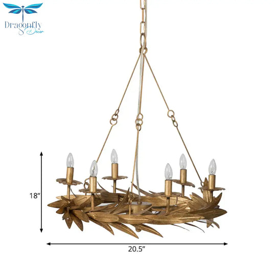 Gold 6 Lights Ceiling Pendant Light Vintage Metal Candle Chandelier Lamp With Garland Design