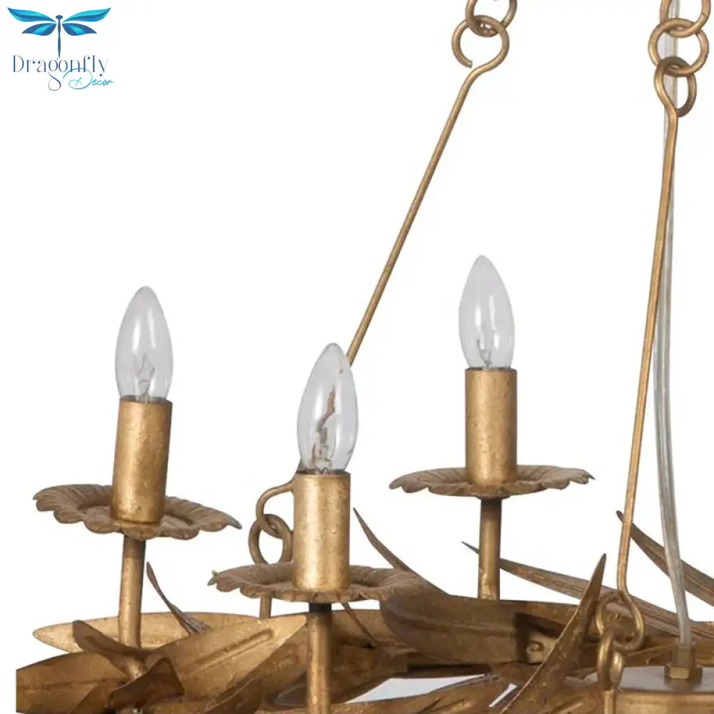 Gold 6 Lights Ceiling Pendant Light Vintage Metal Candle Chandelier Lamp With Garland Design