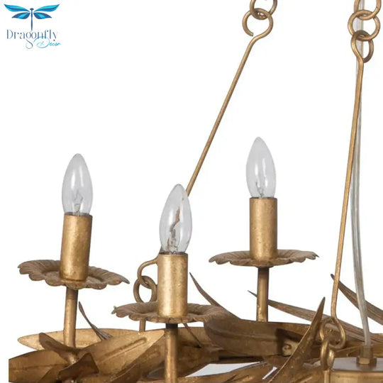 Gold 6 Lights Ceiling Pendant Light Vintage Metal Candle Chandelier Lamp With Garland Design