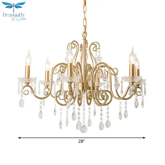 Gold 6 Lights Chandelier Lighting Fixture Lodge Crystal Candelabra Suspension Pendant