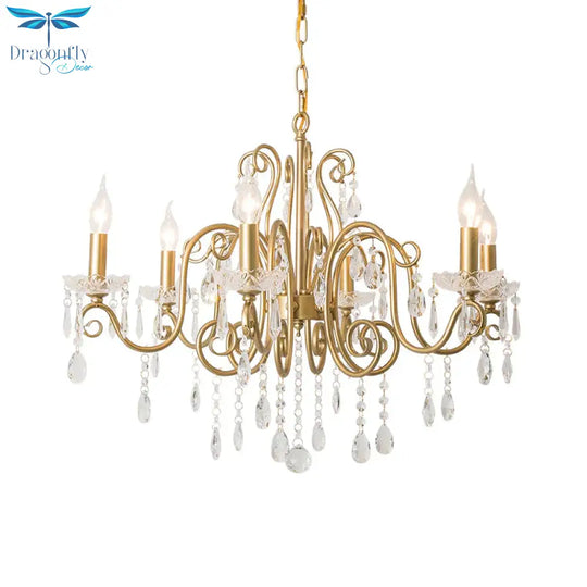 Gold 6 Lights Chandelier Lighting Fixture Lodge Crystal Candelabra Suspension Pendant